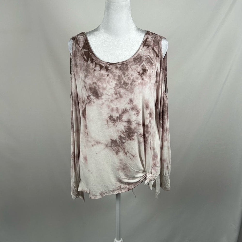 American Eagle Pink White Cold Shoulder Stretch Top Size Medium